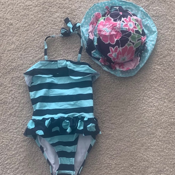 Other - Girls 3T striped bathing suit and sun hat